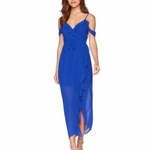 BARDOT LAILA COLD SHOULDER FAUX WRAP MAXI COBALT BLUE DRESS size 08